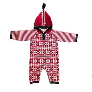 HANNA ANDERSSON EUC Christmas Fair Isle Hooded Knit Romper